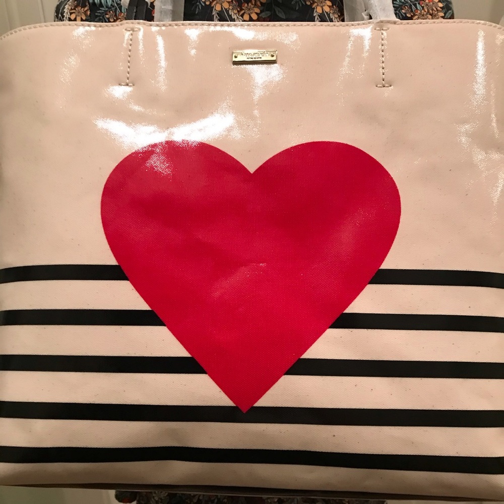 Kate Spade Yours Truly Heart Stripe Tote handbag - Picture 2 of 8